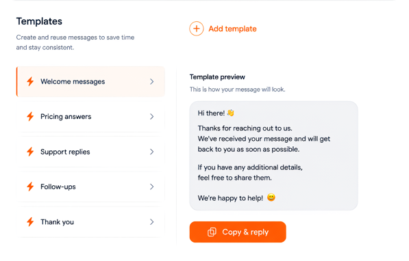 Quick replies and templates Quick replies and templates